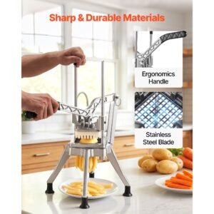 french fry cutter, 3/8" blade commercial vegetable chopper, lever action vegetable dicer with ergonomic handle, stainless steel potato slicer for classic cut fries, onion, carrots, bell pepper