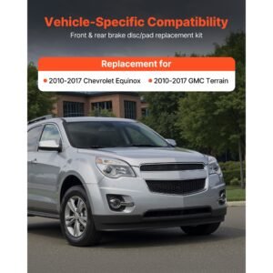 front and rear brake kit compatible with 2010 2017 chevrolet equinox, 2010 2017 gmc terrain, hollow brake rotors ceramic brake pads replacement kit, 12.7 in front rotors, 12 in rear rotors