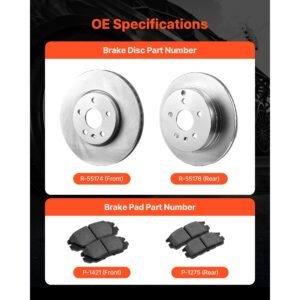front and rear brake kit compatible with 2010 2017 chevrolet equinox, 2010 2017 gmc terrain, hollow brake rotors ceramic brake pads replacement kit, 12.7 in front rotors, 12 in rear rotors