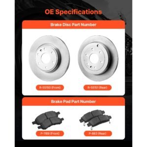 front & rear brake kit compatible with 2008 2017 buick enclave, 2009 2017 chevrolet traverse/2007 2010 saturn outlook, 2007 2016 gmc acadia/2017 gmc acadia limited, hollow brake rotors pads kit