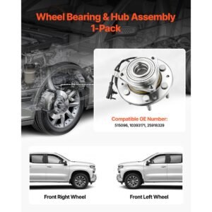 front wheel bearing & hub assembly fit for 2007 2013 chevy silverado 1500 4wd avalanche gmc sierra 1500 cadillac escalade ext 2007 2014 tahoe oem 515096, wheel bearing hub set with abs sensor