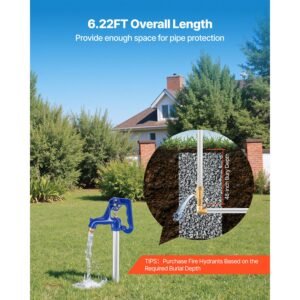 frost proof yard hydrant, 6.22ft freeze proof outdoor faucet with 48" bury depth, 3/4" npt pipe connection, lever handle + handwheel, no lead freezeless hydrant for yard garden farm irrigation