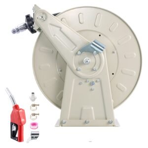 Fuel Hose Reel, 3/4 inch x 33 ft Retractable, Spring Driven Auto Swivel Rewind, 300 PSI, Heavy-Duty Carbon Steel Construction with Industrial Grade Rubber Hose, for Diesel Fuel, Kerosene