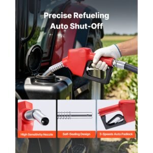 fuel hose reel, 3/4 inch x 33 ft retractable, spring driven auto swivel rewind, 300 psi, heavy duty carbon steel construction with industrial grade rubber hose, for diesel fuel, kerosene