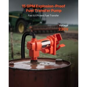fuel transfer pump 110v, 15 gpm 57 l/min, ac electric oil transfer pump, 8 ft/2.4 m max suction lift, 37 ft/11.28 m max lift, overheat protection, for gasoline diesel kerosene biodiesel ethanol