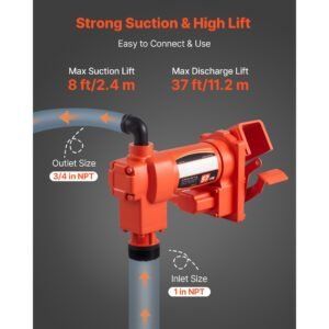 fuel transfer pump 110v, 15 gpm 57 l/min, ac electric oil transfer pump, 8 ft/2.4 m max suction lift, 37 ft/11.28 m max lift, overheat protection, for gasoline diesel kerosene biodiesel ethanol