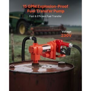 fuel transfer pump 110v, 15 gpm 57 l/min, ac electric oil transfer pump, with auto shut off fuel nozzle & discharge hose, high flow kit for gasoline, diesel, kerosene, biodiesel, ethanol blends