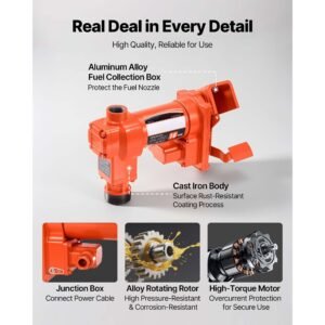 fuel transfer pump, 12v dc 16 gpm 1/4 hp diesel pump, extractor pumps with manual nozzle, discharge hose and suction pipe, for gasoline, diesel, kerosene, ethanol methanol blends & biodiesel
