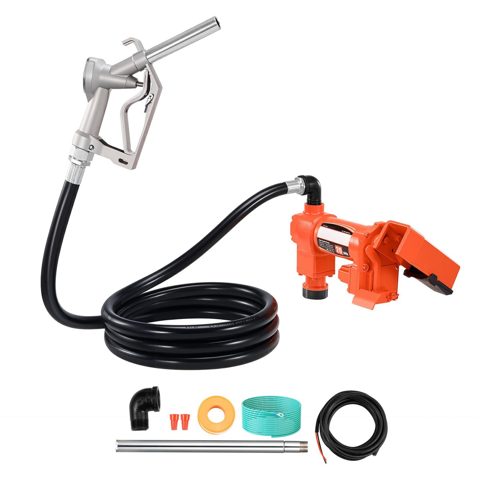 fuel transfer pump, 12v dc 20 gpm 1/4 hp diesel pump, extractor pumps with manual nozzle, discharge hose and suction pipe, for gasoline, diesel, kerosene, ethanol methanol blends & biodiesel