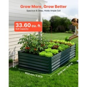 galvanized raised garden bed, 6.67 x 3.35 x 1.51 ft, rectangular metal planter box kit outdoor, rustproof elevated planting box with gloves, alu zinc, for growing flowers vegetables, dark green