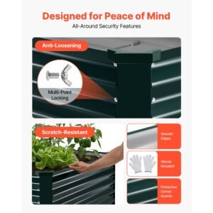 galvanized raised garden bed, 6.67 x 3.35 x 1.51 ft, rectangular metal planter box kit outdoor, rustproof elevated planting box with gloves, alu zinc, for growing flowers vegetables, dark green