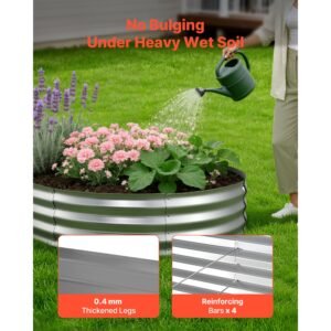 galvanized raised garden bed, 8 x 4 x 1 ft, oval metal planter box kit outdoor, bottomless elevated garden box with gloves, rustproof alu zinc, for planting flowers fruits vegetables, silver