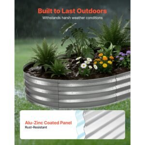 galvanized raised garden bed, 8 x 4 x 1 ft, oval metal planter box kit outdoor, bottomless elevated garden box with gloves, rustproof alu zinc, for planting flowers fruits vegetables, silver