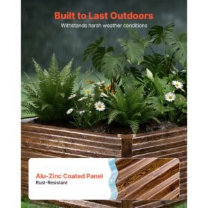 galvanized raised garden bed, 8 x 4 x 2 ft, rectangular metal planter box kit outdoor, bottomless elevated planting box with gloves, alu zinc, for growing flowers vegetables, deep wood grain
