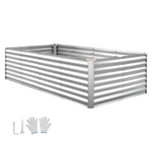 Galvanized Raised Garden Bed, 8 x 4 x 2 ft, Rectangular Metal Planter Box Kit Outdoor, Bottomless Elevated Planting Box with Gloves, Rustproof Alu-Zinc, for Growing Flowers Vegetables, Silver