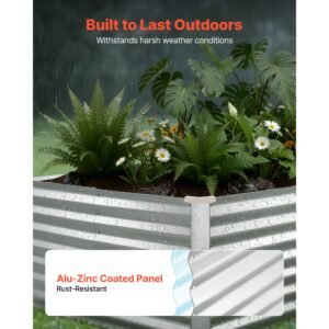 galvanized raised garden bed, 8 x 4 x 2 ft, rectangular metal planter box kit outdoor, bottomless elevated planting box with gloves, rustproof alu zinc, for growing flowers vegetables, silver
