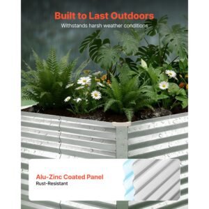 galvanized raised garden bed, 8 x 4 x 3 ft, rectangular metal planter box kit outdoor, bottomless elevated planting box with gloves, rustproof alu zinc, for growing flowers vegetables, silver