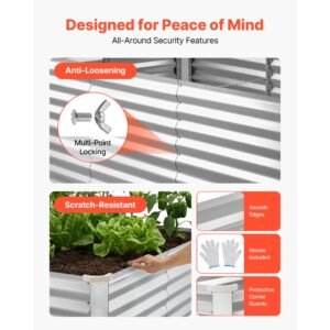 galvanized raised garden bed, 8 x 4 x 3 ft, rectangular metal planter box kit outdoor, bottomless elevated planting box with gloves, rustproof alu zinc, for growing flowers vegetables, silver