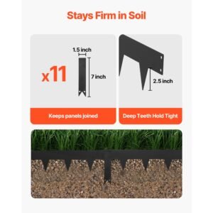 galvanized steel landscape edging, 10 pack 40 x 4.5 inch metal edging for landscaping with 11 mounting clips, heavy duty metal garden edge border for flower bed, yard pathway, black
