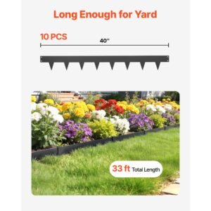 galvanized steel landscape edging, 10 pack 40 x 4.5 inch metal edging for landscaping with 11 mounting clips, heavy duty metal garden edge border for flower bed, yard pathway, black