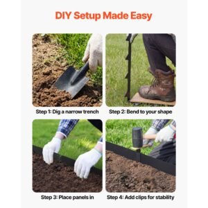 galvanized steel landscape edging, 10 pack 40 x 4.5 inch metal edging for landscaping with 11 mounting clips, heavy duty metal garden edge border for flower bed, yard pathway, black