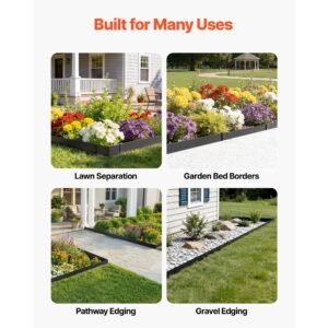 galvanized steel landscape edging, 10 pack 40 x 4.5 inch metal edging for landscaping with 11 mounting clips, heavy duty metal garden edge border for flower bed, yard pathway, black