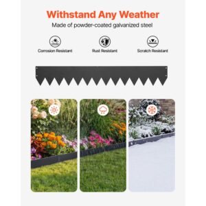 galvanized steel landscape edging, 24 pack 40 x 6 inch metal edging for landscaping with 26 mounting clips, heavy duty metal garden edge border for flower bed, yard pathway, black