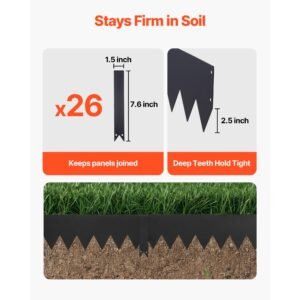galvanized steel landscape edging, 24 pack 40 x 6 inch metal edging for landscaping with 26 mounting clips, heavy duty metal garden edge border for flower bed, yard pathway, black