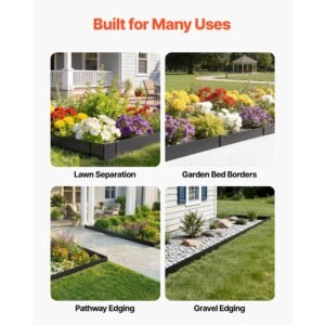galvanized steel landscape edging, 24 pack 40 x 6 inch metal edging for landscaping with 26 mounting clips, heavy duty metal garden edge border for flower bed, yard pathway, black