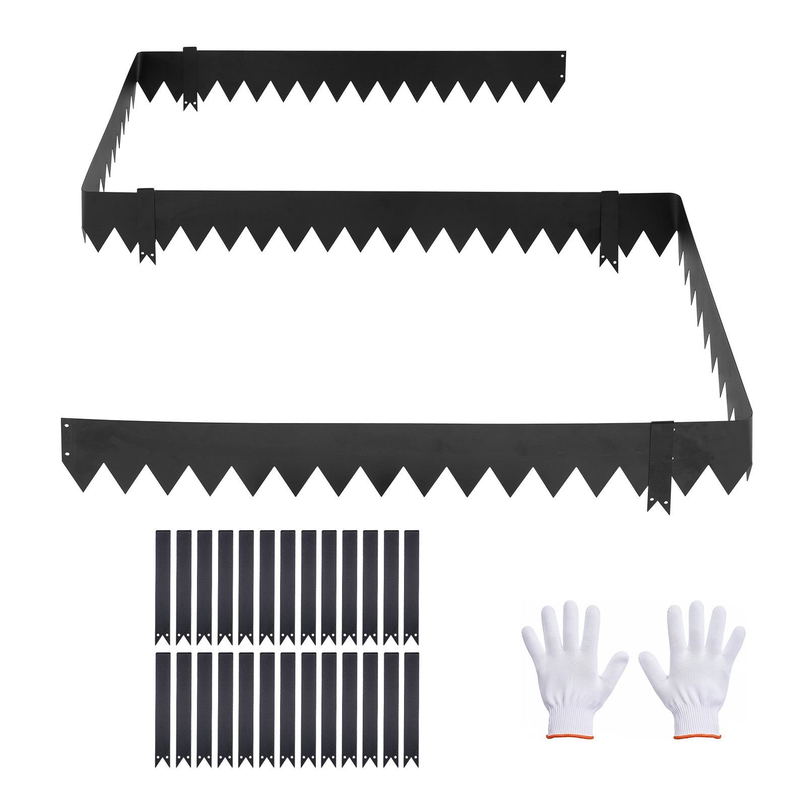 galvanized steel landscape edging, 24 pack 40 x 6 inch metal edging for landscaping with 26 mounting clips, heavy duty metal garden edge border for flower bed, yard pathway, black