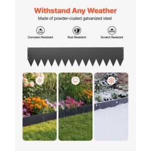 galvanized steel landscape edging, 24 pack 40 x 8 inch metal edging for landscaping with 26 mounting clips, heavy duty metal garden edge border for flower bed, yard pathway, black