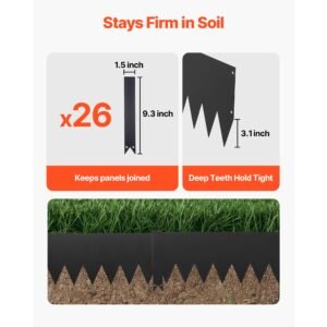 galvanized steel landscape edging, 24 pack 40 x 8 inch metal edging for landscaping with 26 mounting clips, heavy duty metal garden edge border for flower bed, yard pathway, black
