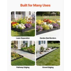 galvanized steel landscape edging, 24 pack 40 x 8 inch metal edging for landscaping with 26 mounting clips, heavy duty metal garden edge border for flower bed, yard pathway, black