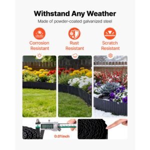 galvanized steel landscape edging, 40 ft x 12 in metal edging for landscaping with gloves, easy to install bendable metal strips, heavy duty metal garden edge border for flower bed, yard pathway