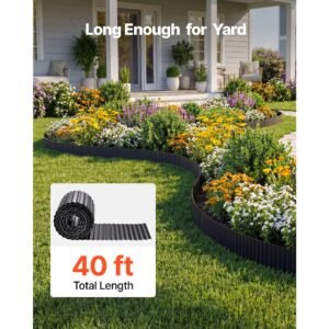 galvanized steel landscape edging, 40 ft x 12 in metal edging for landscaping with gloves, easy to install bendable metal strips, heavy duty metal garden edge border for flower bed, yard pathway