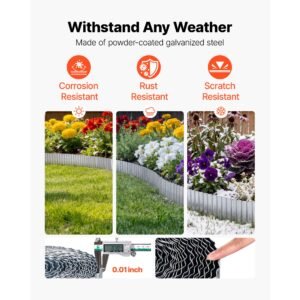 galvanized steel landscape edging, 50 ft x 6 in metal edging for landscaping with gloves, easy to install bendable metal strips, heavy duty metal garden edge border for flower bed, yard pathway