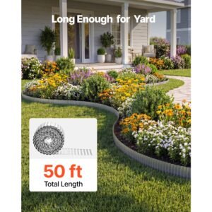 galvanized steel landscape edging, 50 ft x 6 in metal edging for landscaping with gloves, easy to install bendable metal strips, heavy duty metal garden edge border for flower bed, yard pathway