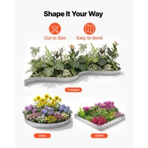 galvanized steel landscape edging, 50 ft x 6 in metal edging for landscaping with gloves, easy to install bendable metal strips, heavy duty metal garden edge border for flower bed, yard pathway