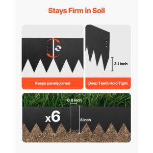 galvanized steel landscape edging, 6 pack 40 x 8 inch metal edging for landscaping with 6 mounting clips, bendable metal garden edge border for flower bed, yard pathway, black
