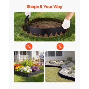 galvanized steel landscape edging, 6 pack 40 x 8 inch metal edging for landscaping with 6 mounting clips, bendable metal garden edge border for flower bed, yard pathway, black