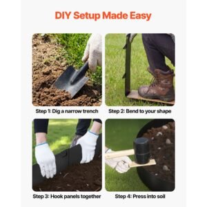 galvanized steel landscape edging, 6 pack 40 x 8.15 inch metal edging for landscaping with gloves, easy to install, heavy duty metal garden edge border for flower bed, yard pathway