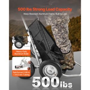game carts for hunting, 500lbs deer cart game hauler, heavy duty crawler cart, all terrain folding deer hauling cart with shock absorbing tires, utility gear dolly for hunting fishing hiking