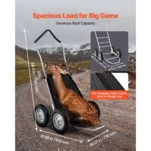 game carts for hunting, 500lbs deer cart game hauler, heavy duty crawler cart, all terrain folding deer hauling cart with shock absorbing tires, utility gear dolly for hunting fishing hiking