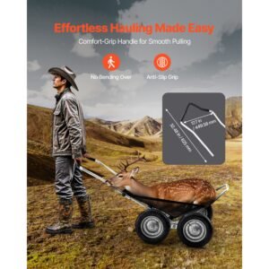 game carts for hunting, 500lbs deer cart game hauler, heavy duty crawler cart, all terrain folding deer hauling cart with shock absorbing tires, utility gear dolly for hunting fishing hiking
