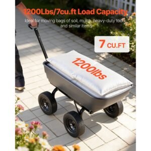 garden dump cart, 1200 lbs poly dump cart, 7 cu. ft. garden carts dumps wagon with 2 in 1 convertible handle, 90° quick dumps mechanism, 180° swivel wheels, yard wagon for plants, soil, crops