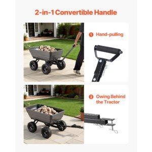 garden dump cart, 1200 lbs poly dump cart, 7 cu. ft. garden carts dumps wagon with 2 in 1 convertible handle, 90° quick dumps mechanism, 180° swivel wheels, yard wagon for plants, soil, crops