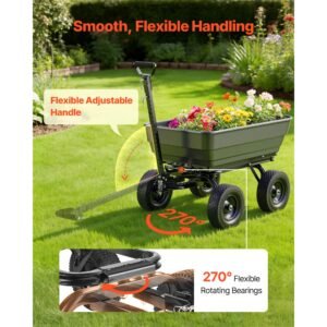 garden dump cart, 1200 lbs poly dump cart, 7 cu. ft. garden carts dumps wagon with 2 in 1 convertible handle, 90° quick dumps mechanism, 180° swivel wheels, yard wagon for plants, soil, crops