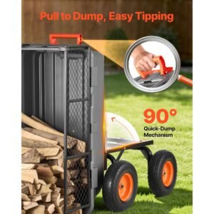 garden dump cart, 1200 lbs poly dump cart, garden carts dumps wagon with storage fence, 2 in 1 convertible handle, 90° quick dumps mechanism, 180° swivel wheels, yard wagon for plants, soil