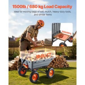 garden dump cart, 1500 lbs poly dump cart, garden carts dumps wagon with 90° quick dumps mechanism, adjustable handle, 270° flexible rotating bearings, yard wagon for plants, soil, crops