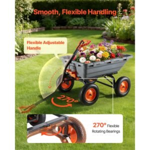 garden dump cart, 1500 lbs poly dump cart, garden carts dumps wagon with 90° quick dumps mechanism, adjustable handle, 270° flexible rotating bearings, yard wagon for plants, soil, crops
